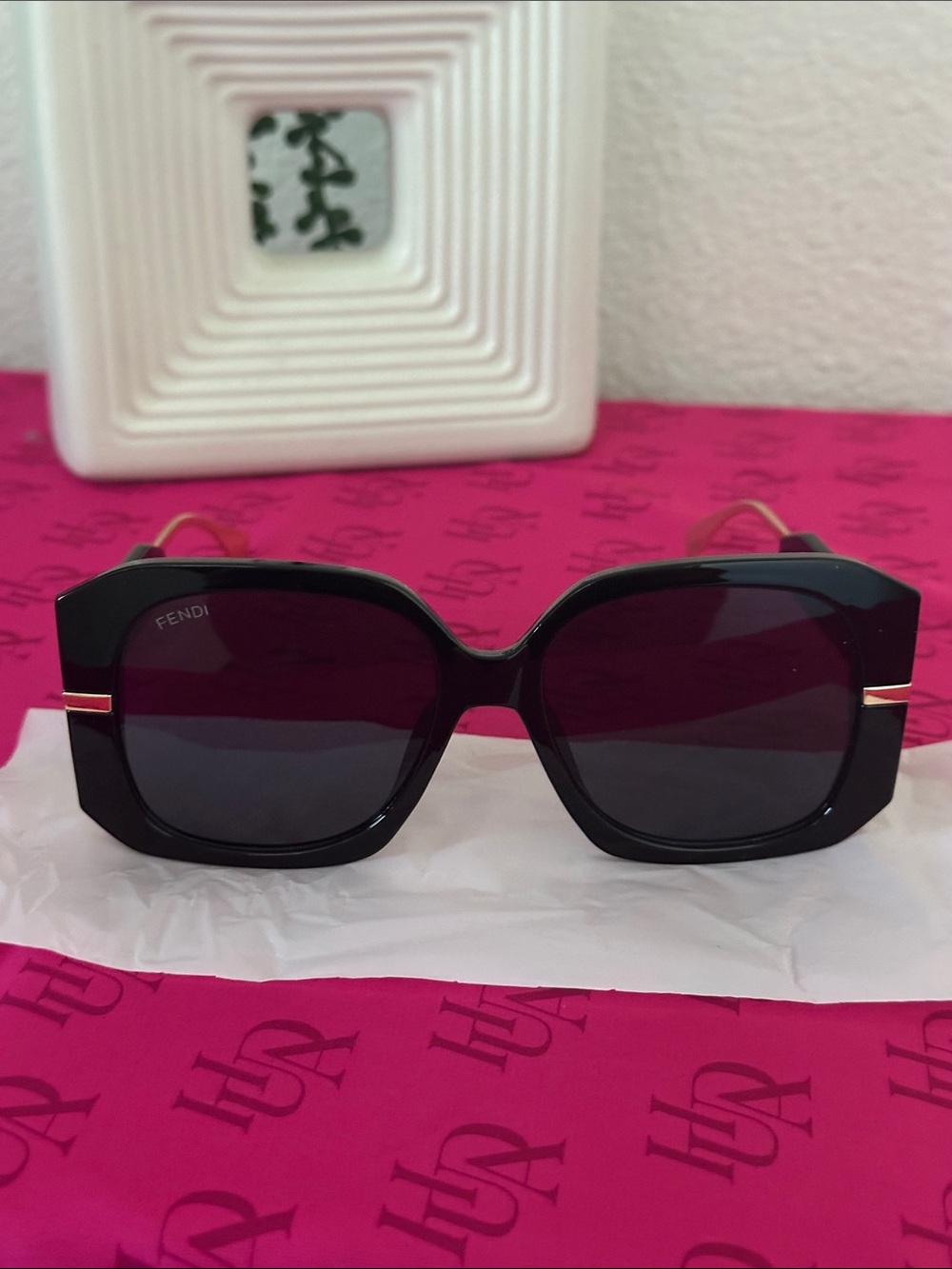Fendi Black Square Sunglasses with Gold Accent